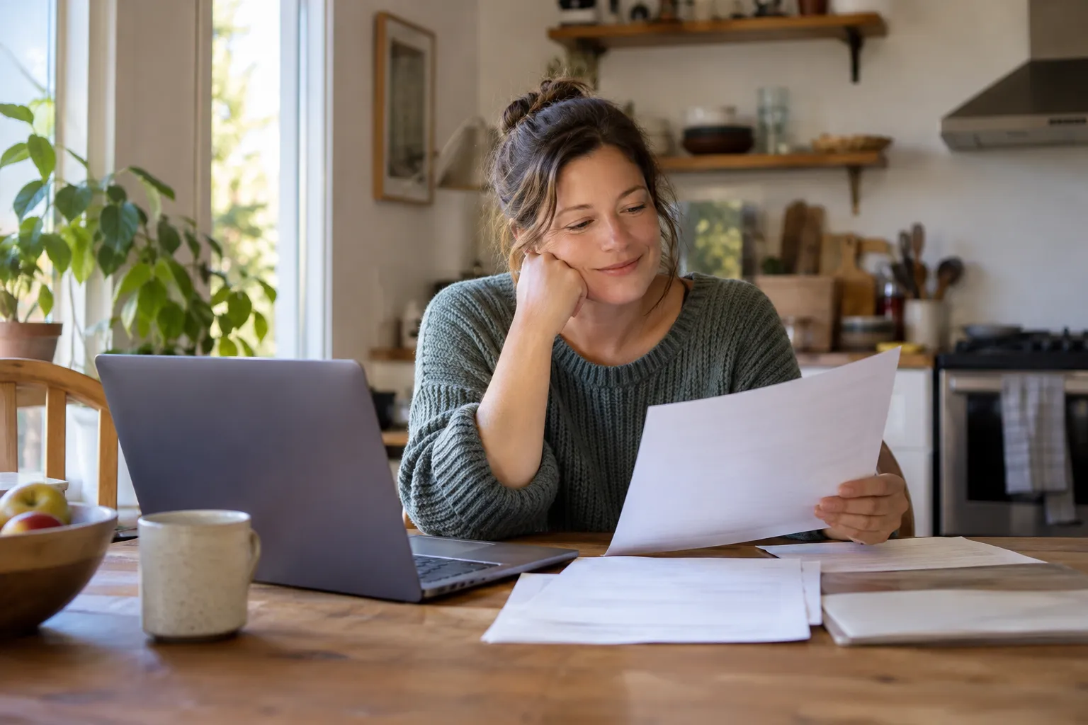 A homeowner reviewing roof estimates at a kitchen table